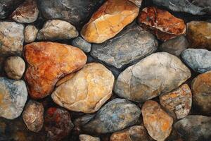 Close-up of a Group of Rounded Stones with Varied Colors and Textures photo