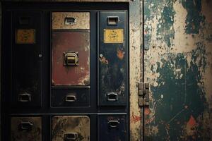 Weathered Metal Cabinet with Drawers and a Door photo