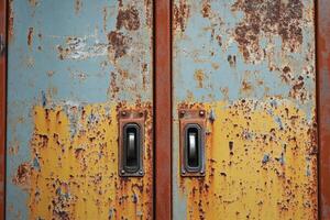 Close-up of Rusted Metal Door with Handles photo