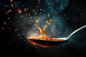 A Spoonful of Honey with Smoke and Droplets photo