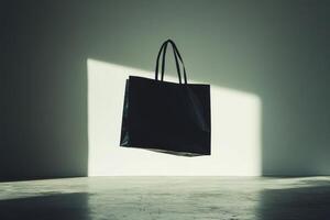 Black Shopping Bag Floating in a Sunlit Room photo
