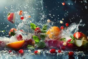 Fruit and Basil Splashing in Water photo