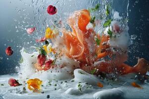 Flowers, Foliage, and Fruit Frozen in a Block of Ice photo