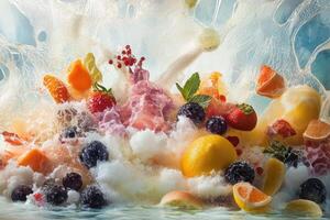 A Colorful Array of Fruit Frozen in a Crystallized Explosion photo