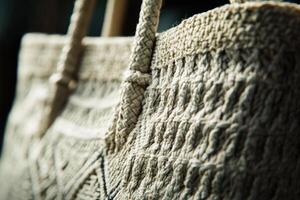 Close-up of a Beige Woven Fabric Bag photo