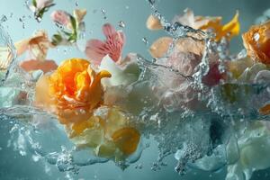 Flowers Submerged in Water with Bubbles photo