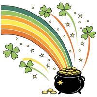 Pot of Gold Burst Design with Rainbow, Clovers, and Sparkles for St. Patrick s Day Art vector