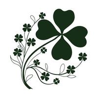 Lucky Clover Cluster Four-Leaf Clover Silhouette with Decorative Botanical Arrangement vector