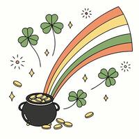 Pot of Gold Burst Design with Rainbow, Clovers, and Sparkles for St. Patrick s Day vector