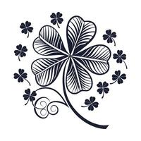 St Patricks Day Lucky Clover Cluster Four-Leaf Clover Silhouette with Decorative Botanical Arrangement vector