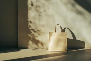 Beige Tote Bag on a Tiled Floor in Sunlight photo