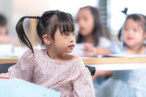 Portrait of special students doing learning activities in a special classroom photo