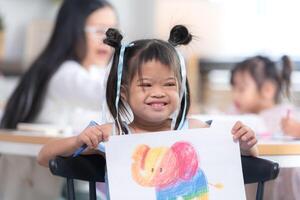 Portrait of special students doing learning activities in a special classroom photo