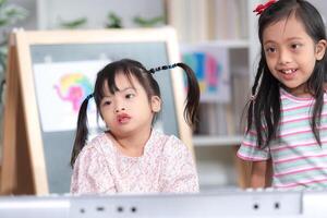 Portrait of special students doing learning activities in a special classroom photo