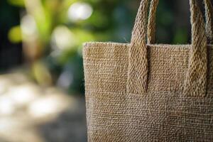 Close-up of Brown Woven Bag with Rope Handles photo