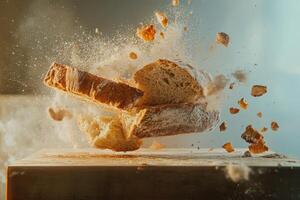 A Loaf of Bread Exploding into Crumbs photo