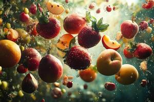 A Splash of Freshness Assorted Fruits Suspended in Water photo