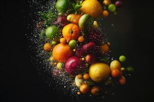 Vibrant Fruit Splash with Water Droplets photo