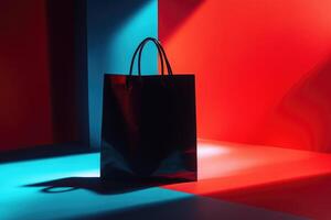 Black Shopping Bag on Colorful Background photo
