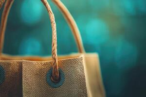Close-up of a Brown Rope Handle on a Beige Bag photo