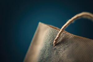 Close-up of a Brown and Blue Woven Shopping Bag Handle photo