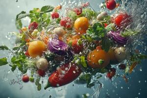 Vibrant Vegetables Splashing in Water photo