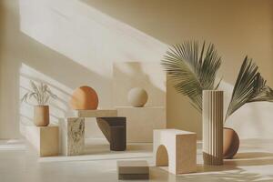 Minimalist Interior Design with Geometric Shapes and Natural Elements photo