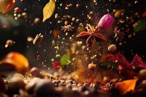 Aromatic Spices and Petals Exploding in Mid-Air photo