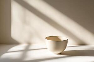 White Ceramic Bowl on a Table with Sunbeams photo