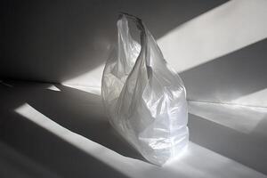 White Plastic Bag Casts Shadows on a White Surface photo