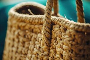 Close-up of a Woven Rope Handle and Basket Texture photo