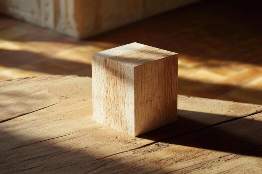 A Wooden Block Resting on a Wooden Surface in Sunlight photo