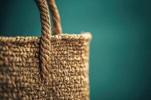 Close-up of a Woven Rattan Bag Handle and Side photo