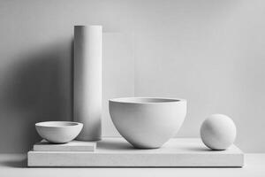 White Geometric Shapes on a Concrete Platform photo