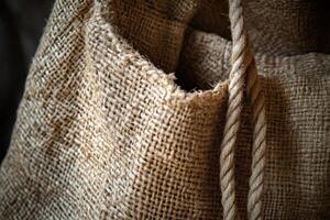 Close-up of a Brown Jute Sack with Rope Detail photo