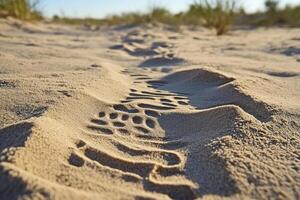 Tire Tracks Imprinted in Sandy Desert Terrain photo