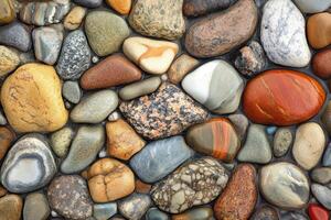 A Close-Up of Smooth, Multicolored River Rocks photo