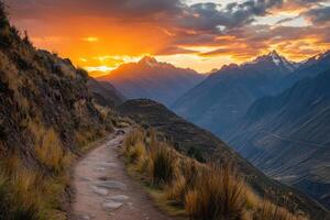 Mountain Path at Sunset in the Andes with Dramatic Sky photo