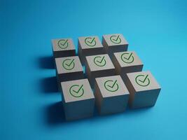 Task list, checklist, survey, assessment, check mark for task list icon on wooden block photo