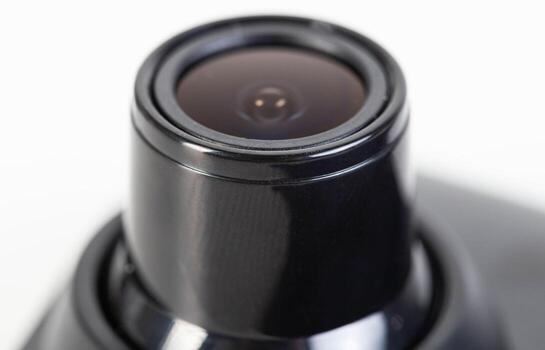 DVR camera eye on a white background, maximum recording resolution and frame rate. Car mirror with recorder. photo