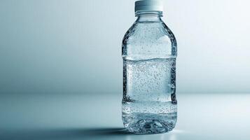 Refreshing clear water bottle with bubbles on a serene background highlighting purity photo
