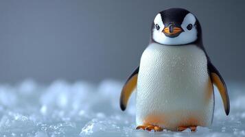 Playful penguin explores a chilly icy landscape on a bright, sunny day photo
