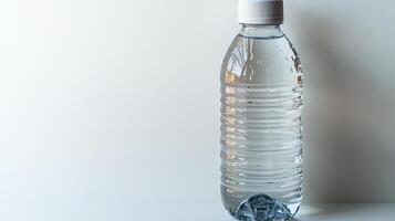 Refreshing clear water bottle on a minimalistic background capturing purity and simplicity photo
