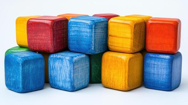 Brightly colored wooden blocks arranged creatively on a clean surface for playful learning photo