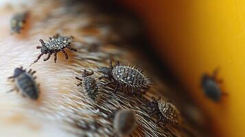 Close encounter with tiny insects on a furry surface during a sunny afternoon exploration photo