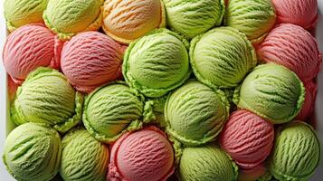 Colorful ice cream scoops create a delightful summer treat display for everyone to enjoy photo