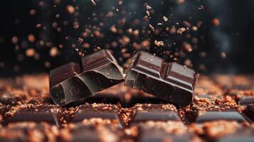 Delightful chocolate pieces breaking apart in a sweet explosion of flavor and texture photo