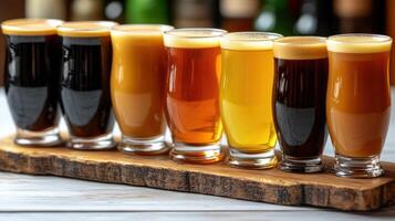 Explore a vibrant flight of craft beers at a local brewery tasting photo
