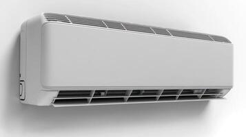Modern air conditioning unit mounted on a wall providing cool comfort in warm weather photo