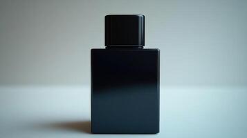 Elegant black bottle captured in minimalist style on a clean backdrop photo